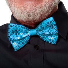 Açık Mavi Turkuaz Payetli Pullu Papyon