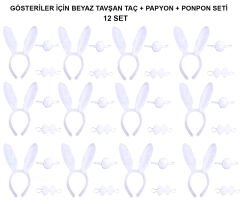 Beyaz Tavşan Kostüm Seti – Taç, Papyon, Kuyruk (12’li Paket)