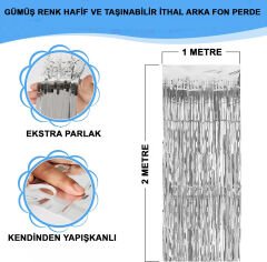 Gümüş Metalize Saçaklı Fon Perde