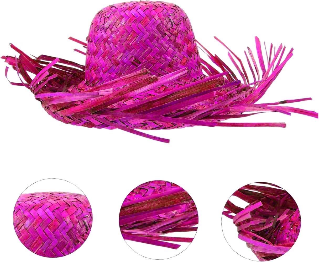 Tropikal Parti Fuşya Hasır Hawaii Şapkası