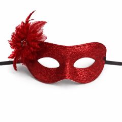 Kırmızı Simli Tüylü Balo Maskesi