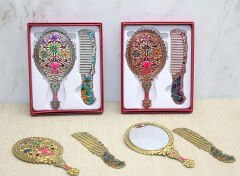 Çiçekli Ayna Ve Tarak Seti Küçük Boy