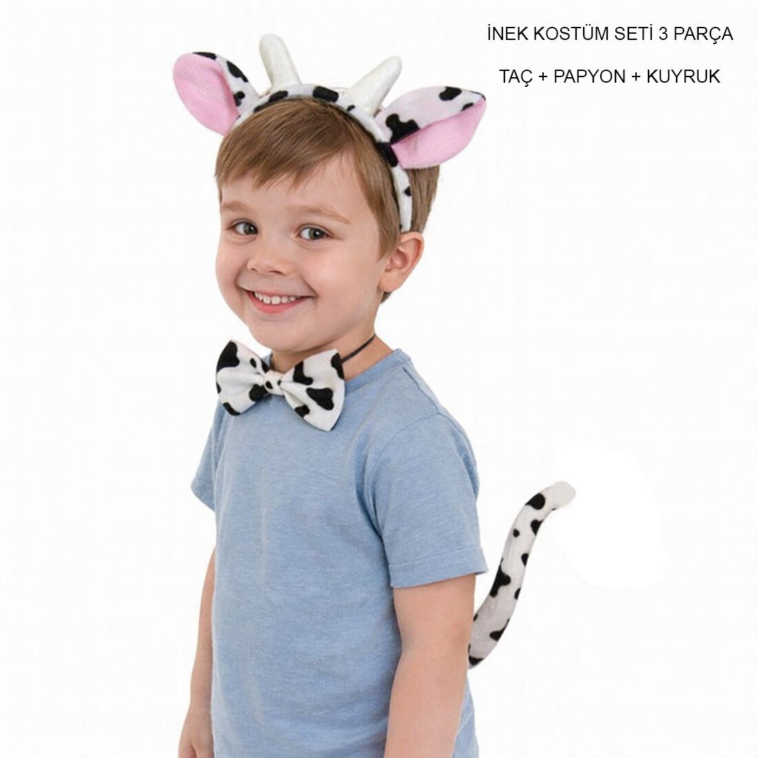 İnek Kostüm Aksesuar Seti 3'lü - Taç Papyon Kuyruk