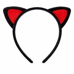 Peluş Kedi Kulaklı Taç Kırmızı Siyah