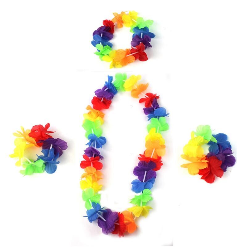 Rengarenk Hawaii Kolye Taç Bileklik Seti - 4 Parça