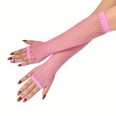 Retro Neon Pembe File Parmaksız Eldiven 26 cm