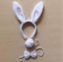 Beyaz Tavşan Kostüm Seti - Taç Papyon Kuyruk