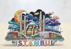 Ahşap İstanbul Temalı Magnet - Model 1