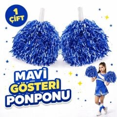 1 Çift Mavi Okul Gösteri Ponponları - Ekstra Dolgun