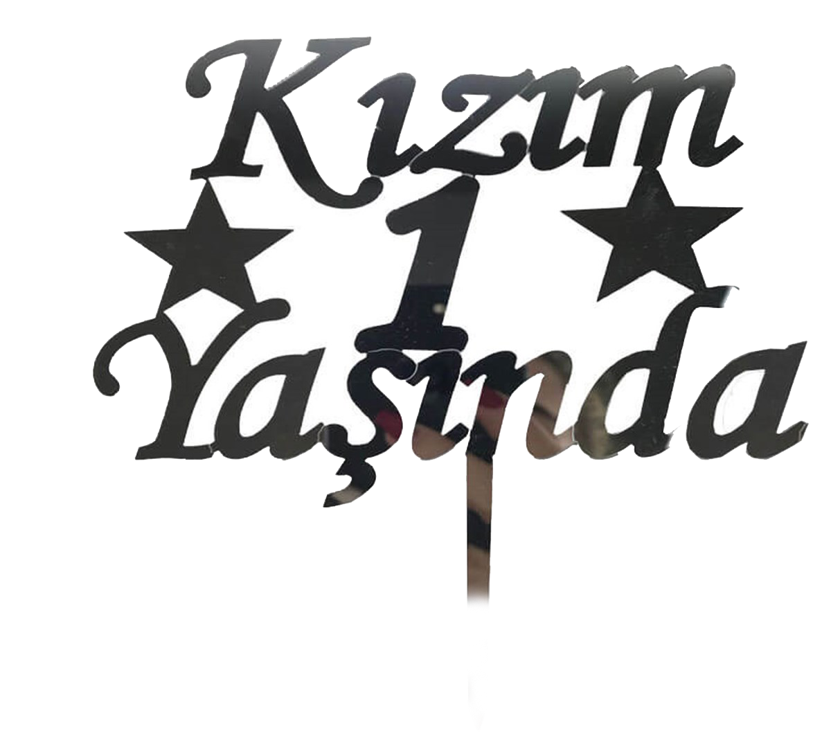 Kızım 1 Yaşında Yazılı Pasta Süsü Gümüş Renk