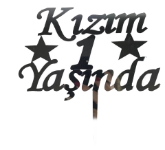 Kızım 1 Yaşında Yazılı Pasta Süsü Gümüş Renk