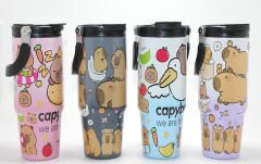 Capybara Desenli Isı Muhafazalı Pipetli Dev Çelik Termos (Tumbler)