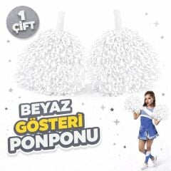 1 Çift Beyaz Okul Gösteri Ponponları - Ekstra Dolgun