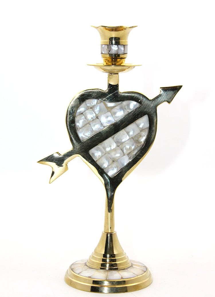 Pirinç Sedefli Tekli Şamdan 20 cm