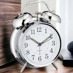 Gümüş Renk Metal Çalar Masa Saati