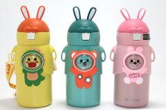 Tavşan Kulaklı Sevimli Ayı Figürlü Çelik Termos