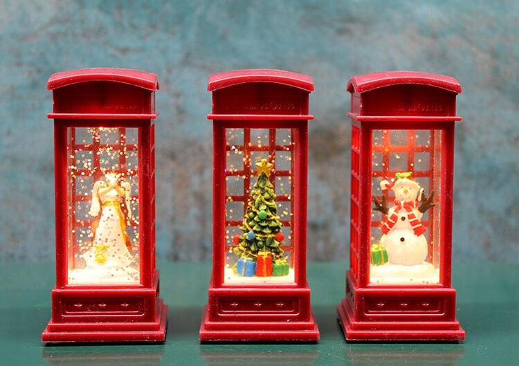 Telefon Kulübeli Işıklı Kar Küresi Kırmızı Tasarım