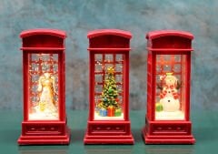 Telefon Kulübeli Işıklı Kar Küresi Kırmızı Tasarım