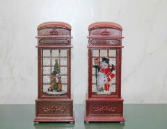 Telefon Kulübesi Tasarımlı Yılbaşı Temalı Işıklı Müzikli Kar Küresi Model 2