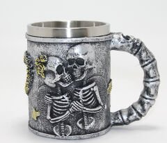Sonsuz Aşk İskelet Tasarımlı 3D Kabartmalı Çelik Kupa Bardak