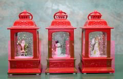 Yılbaşı Temalı Işıklı Müzikli Kar Küresi Kırmızı Tasarımlı