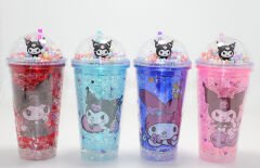 Sevimli Kuromi Işıklı Pipetli Boncuklu Suluk Bardak 400 ml