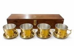 38x10 cm Ahşap Kutulu 4'lü Pirinç Fincan Seti