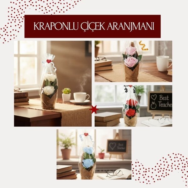 Kraponlu Çiçek Aranjmanı - Öğretmenler Günü Hediyesi