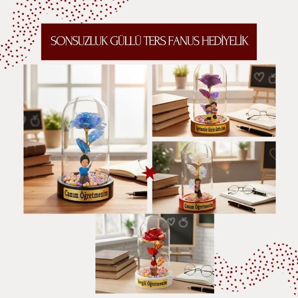Sonsuzluk Güllü Ters Fanus - Öğretmenler Günü Hediyesi