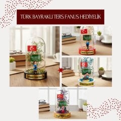 Türk Bayraklı Ters Fanus - Öğretmenler Günü Hediyesi