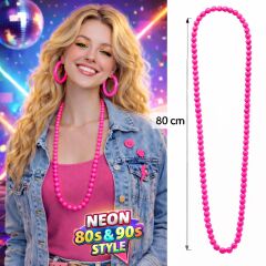 Neon Pembe Boncuk Kolye 80 cm – Retro 80’ler 90’lar Parti Aksesuarı