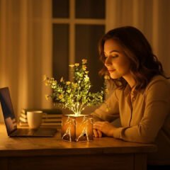 Siyah Saksılı LED Yapay Çiçek