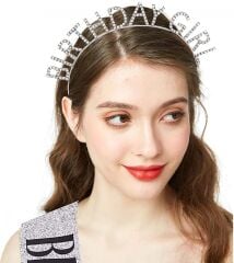 Gümüş Kristal Taşlı Birthday Girl Tacı
