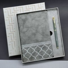 Gri Renk Defter Ve Metal Roller Kalem Seti