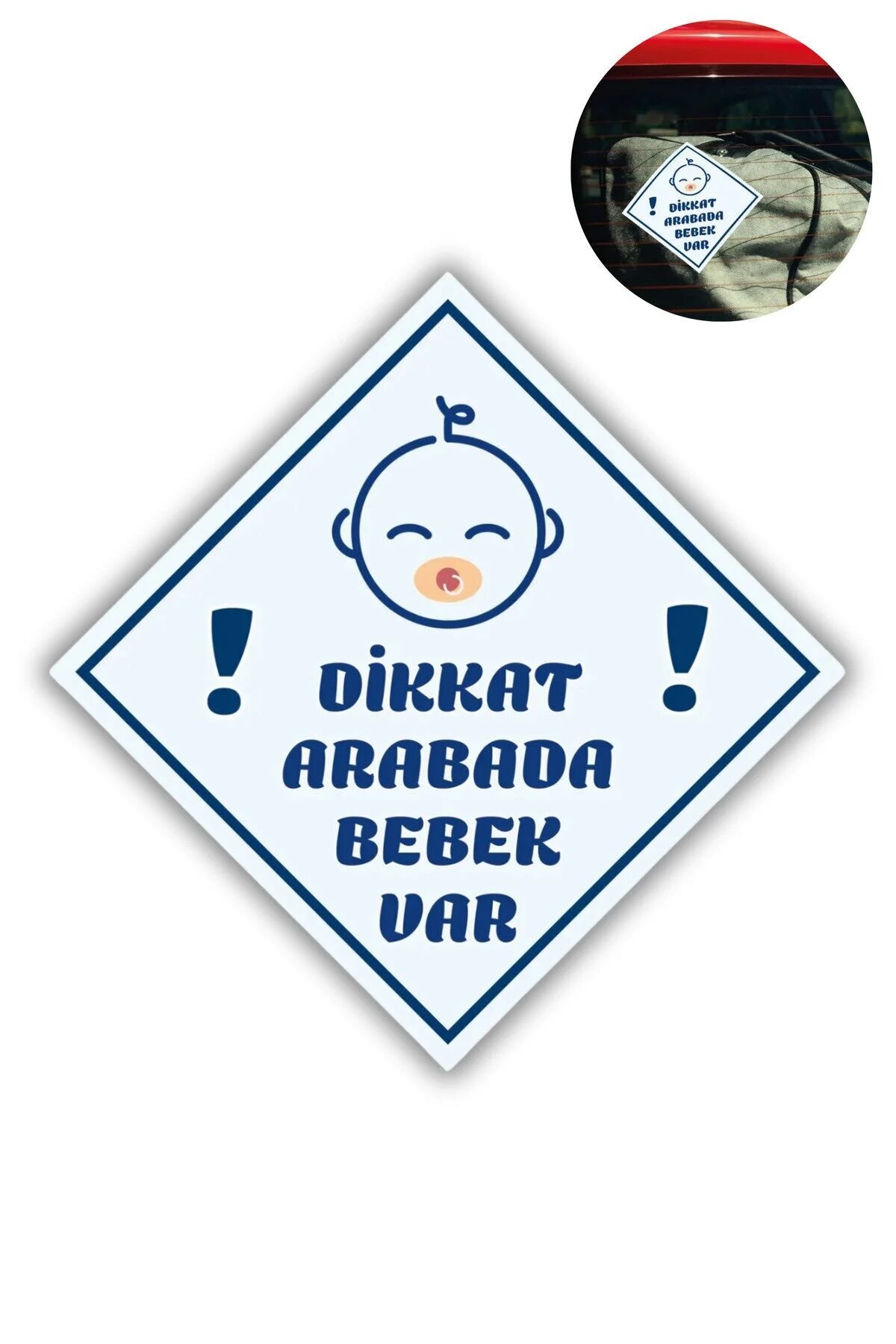 "DİKKAT ARABADA ERKEK BEBEK VAR - EMZİKLİ" Uyarı Stickerı | Araba Camı İçin 10x10 cm Etiket