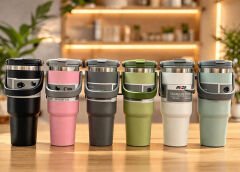 Renkli 700 ml Taşıma Kulplu Paslanmaz Çelik Termos Mug Bardak